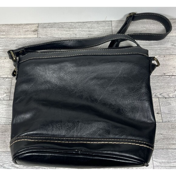BOC Born Black Faux Leather Crossbody Bag Shoulder Purse Zipper Snap Pockets - Picture 4 of 16